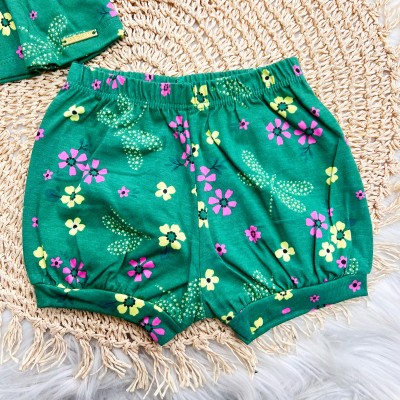  Conj. Regata e Short Floral com Libélulas - Verde 